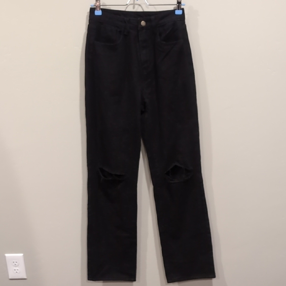 SHEIN Black Straight Relaxed Ripped Knees High Rise Skinny Jeans Size XS - Picture 7 of 11